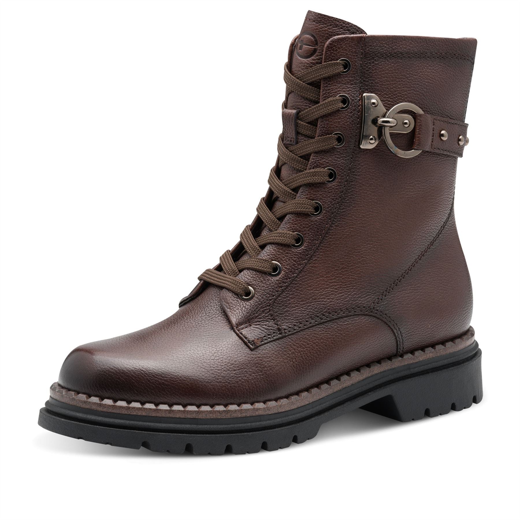 Tamaris Womens Fashion Brown Leather Lace-Up Zip Combat Ankle Boots