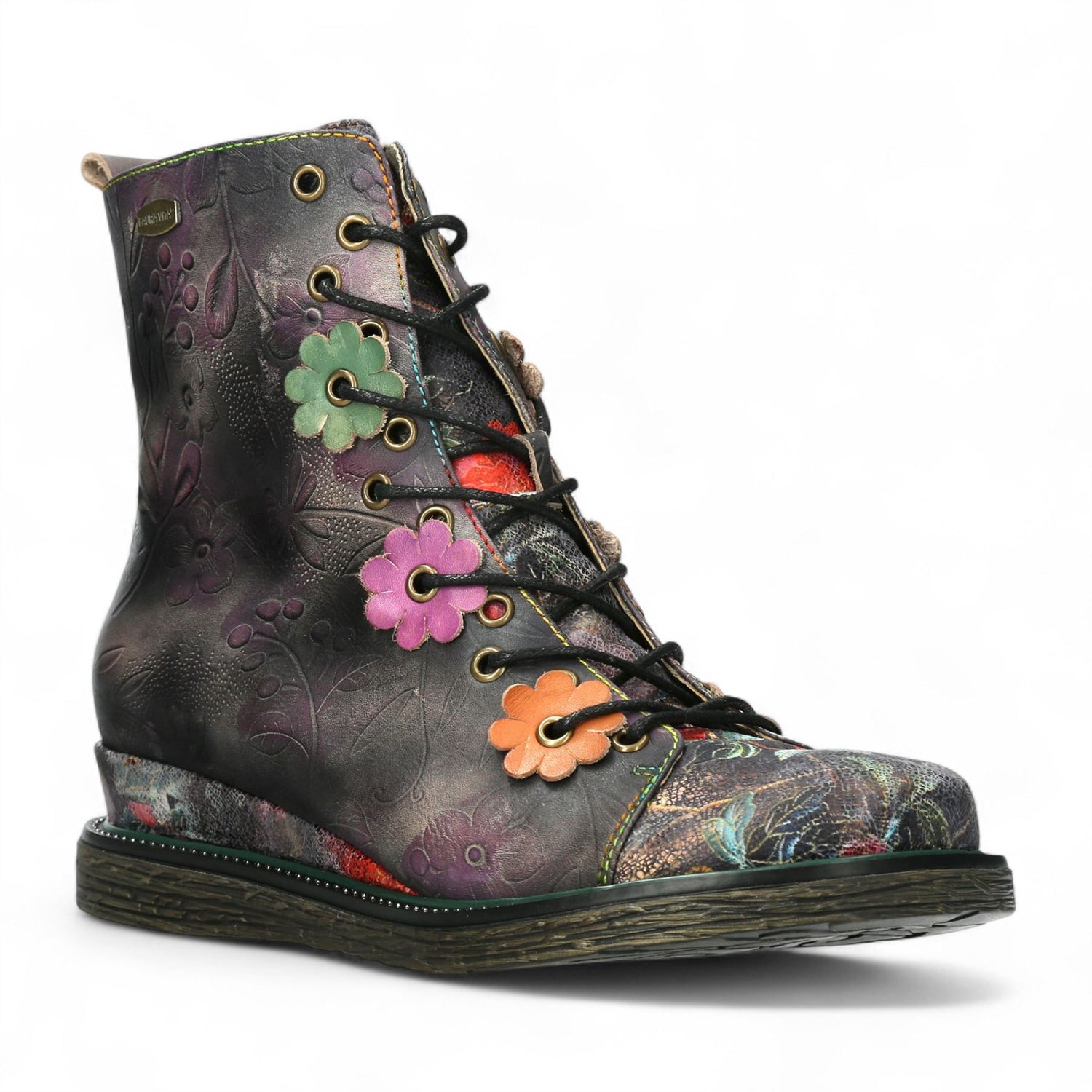 Laura Vita Ercnaulto 212 Grey Floral Womens Gothic Victorian Leather Ankle Heeled Boots