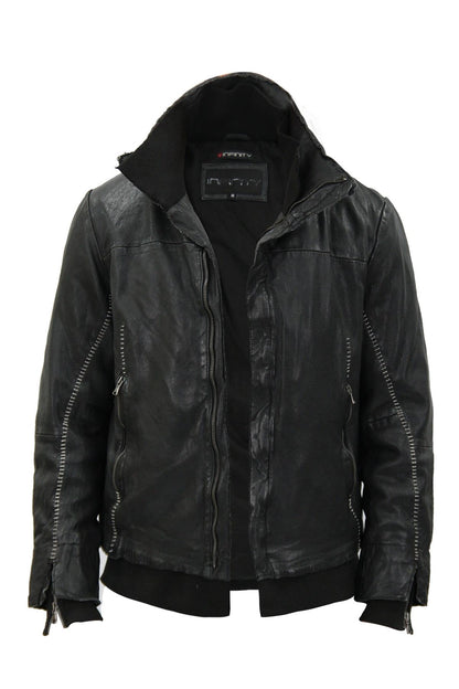 Mens Slim-Fit Handstitched Leather Biker Jacket-Stanhope in Black