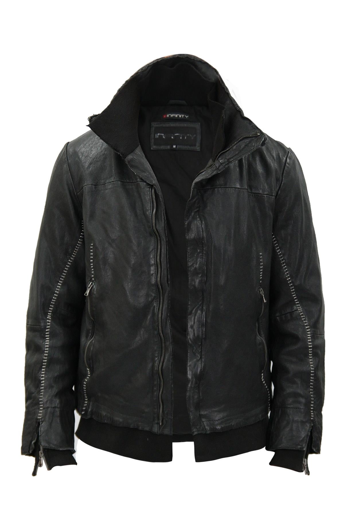 Mens Slim-Fit Handstitched Leather Biker Jacket-Stanhope in Black - Upperclass Fashions 