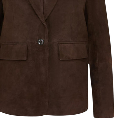 Womens Soft Goat Suede Leather Brown Blazer Jacket-Kolkata