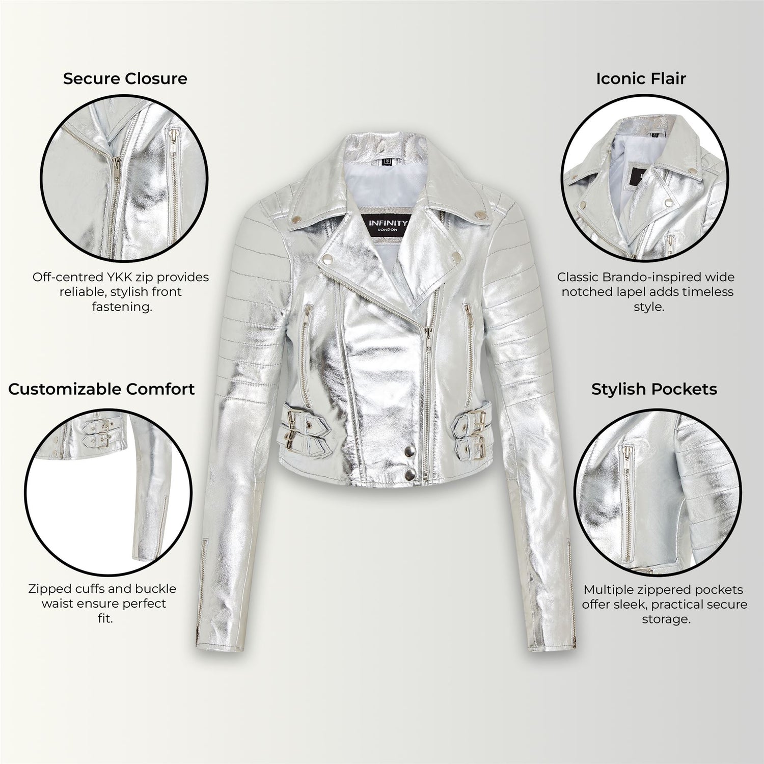 Womens Brando Cropped Leather Jacket-Longtown