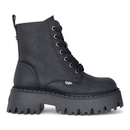 Buffalo Womens Black Chunky Platform Warm High Ankle Combat Boots - ASPEN-LACE-UP