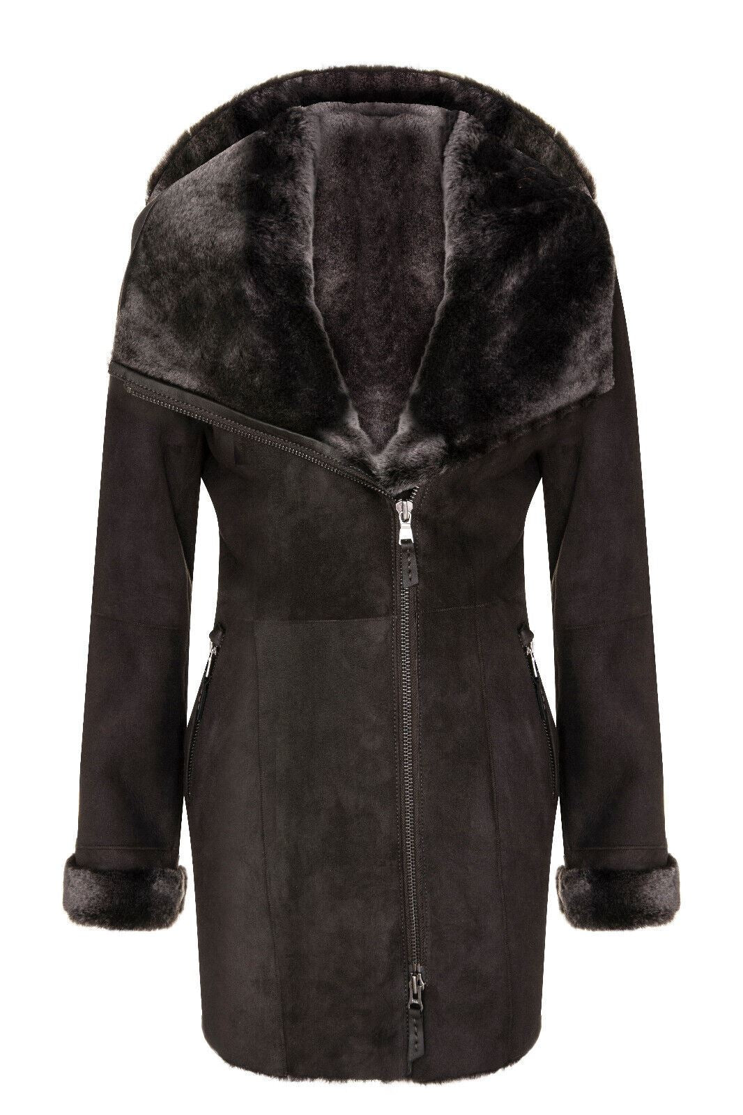 Womens Suede Merino Sheepskin Hooded Coat-Ryde