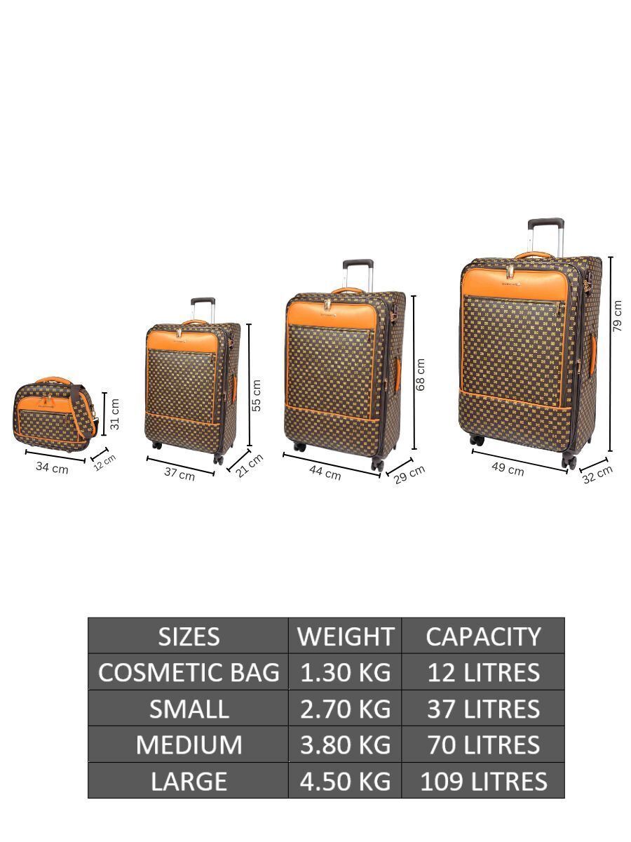 Brown Suitcase Luggage Set Cabin Cosmetic Bag Expandable Travel