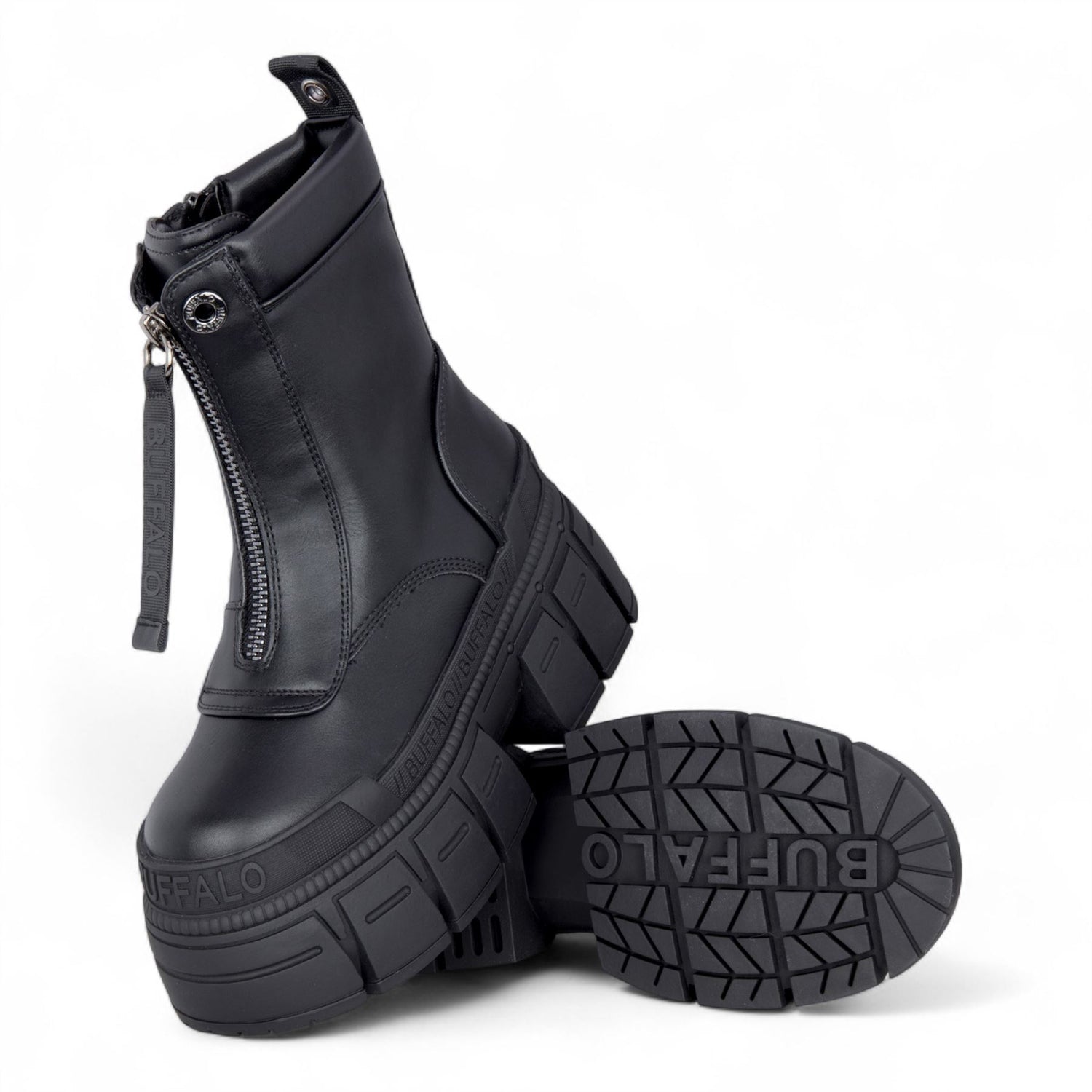 Buffalo Womens Black Chunky Platform Front Zip High Ankle Combat Boots - Gospher