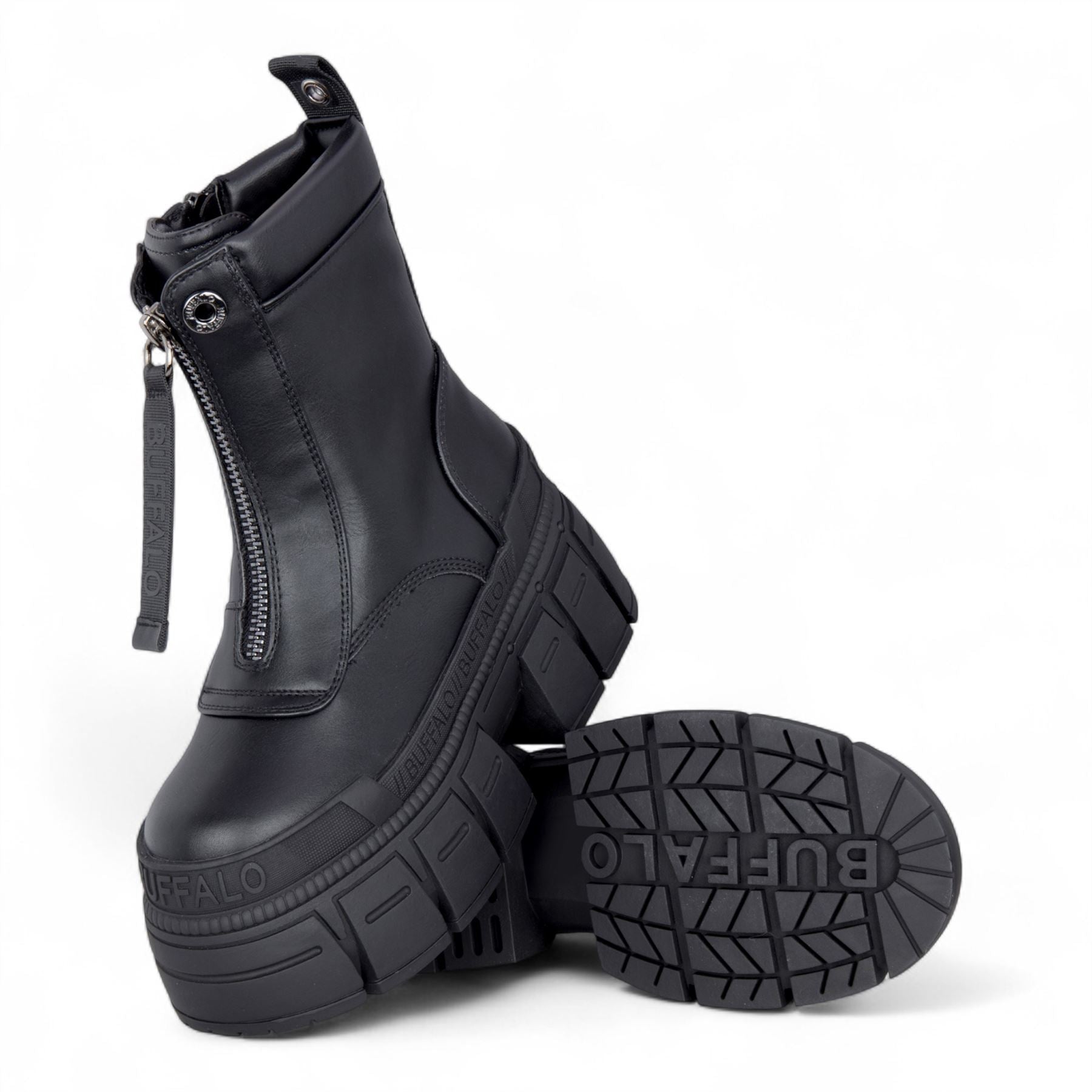Buffalo Womens Black Chunky Platform Front Zip High Ankle Combat Boots - Gospher