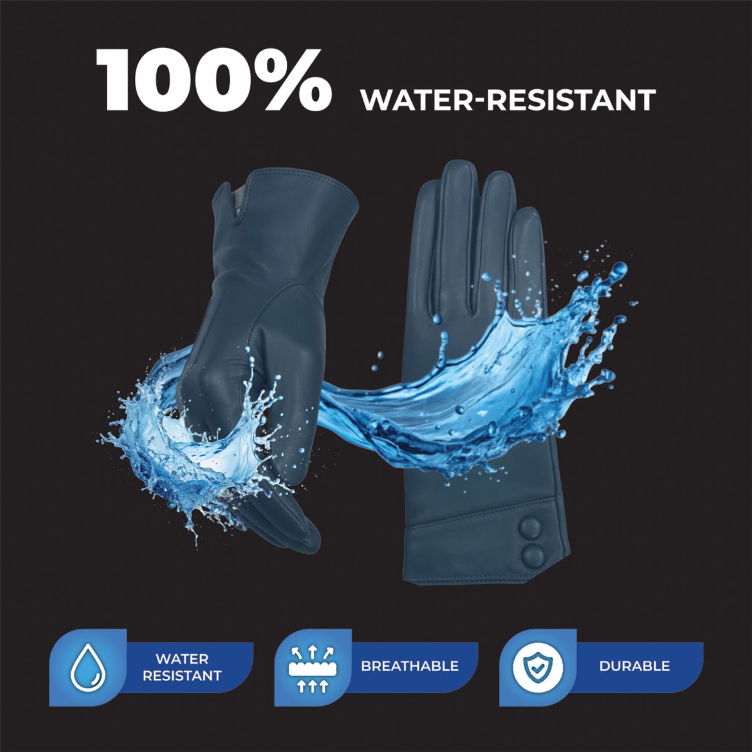 Womens Italian Leather Winter Button Design Soft Wool Lining Gloves - L-GLV-501