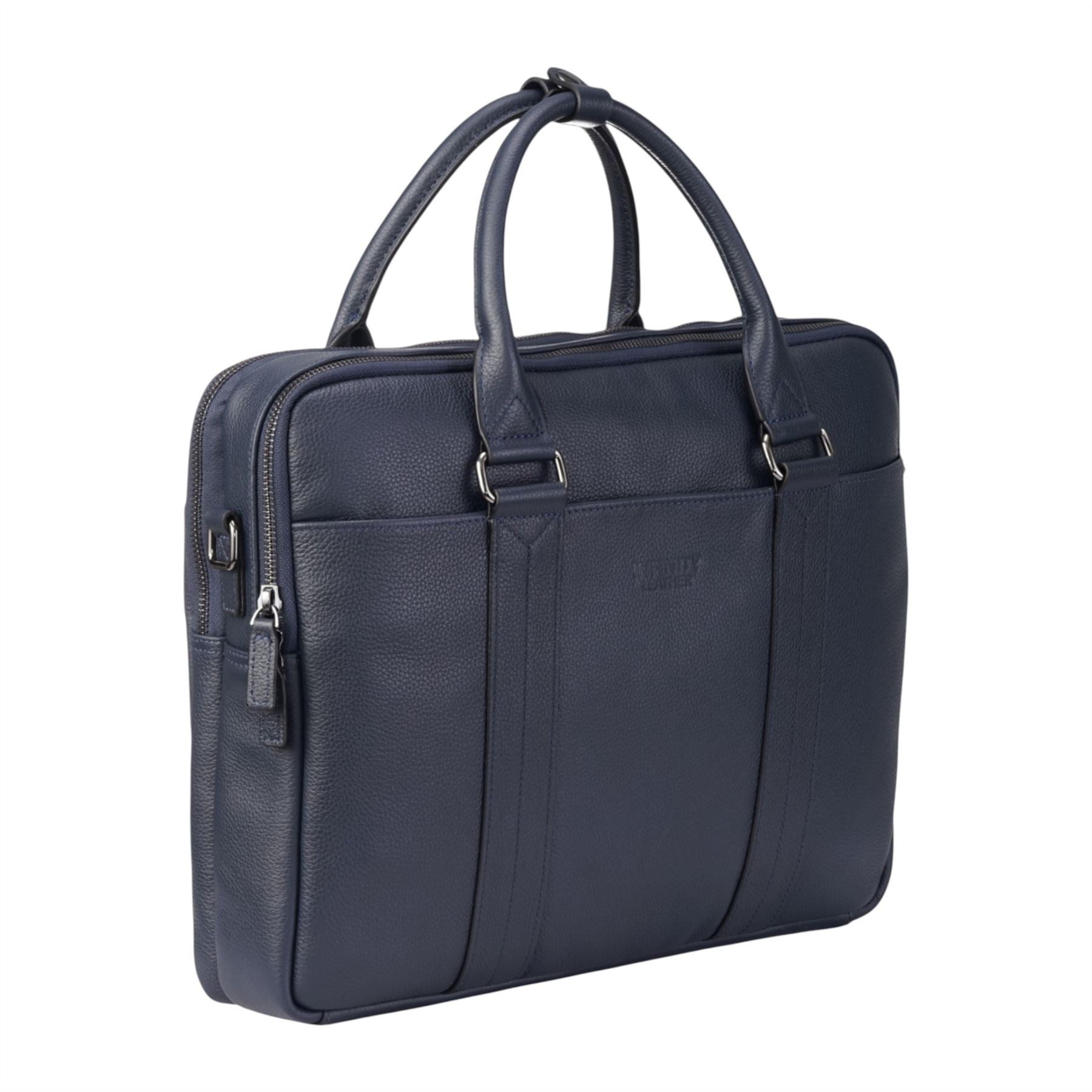 Genuine Leather Navy Laptop Business Briefcase Office Work Travel Bag - Sutton
