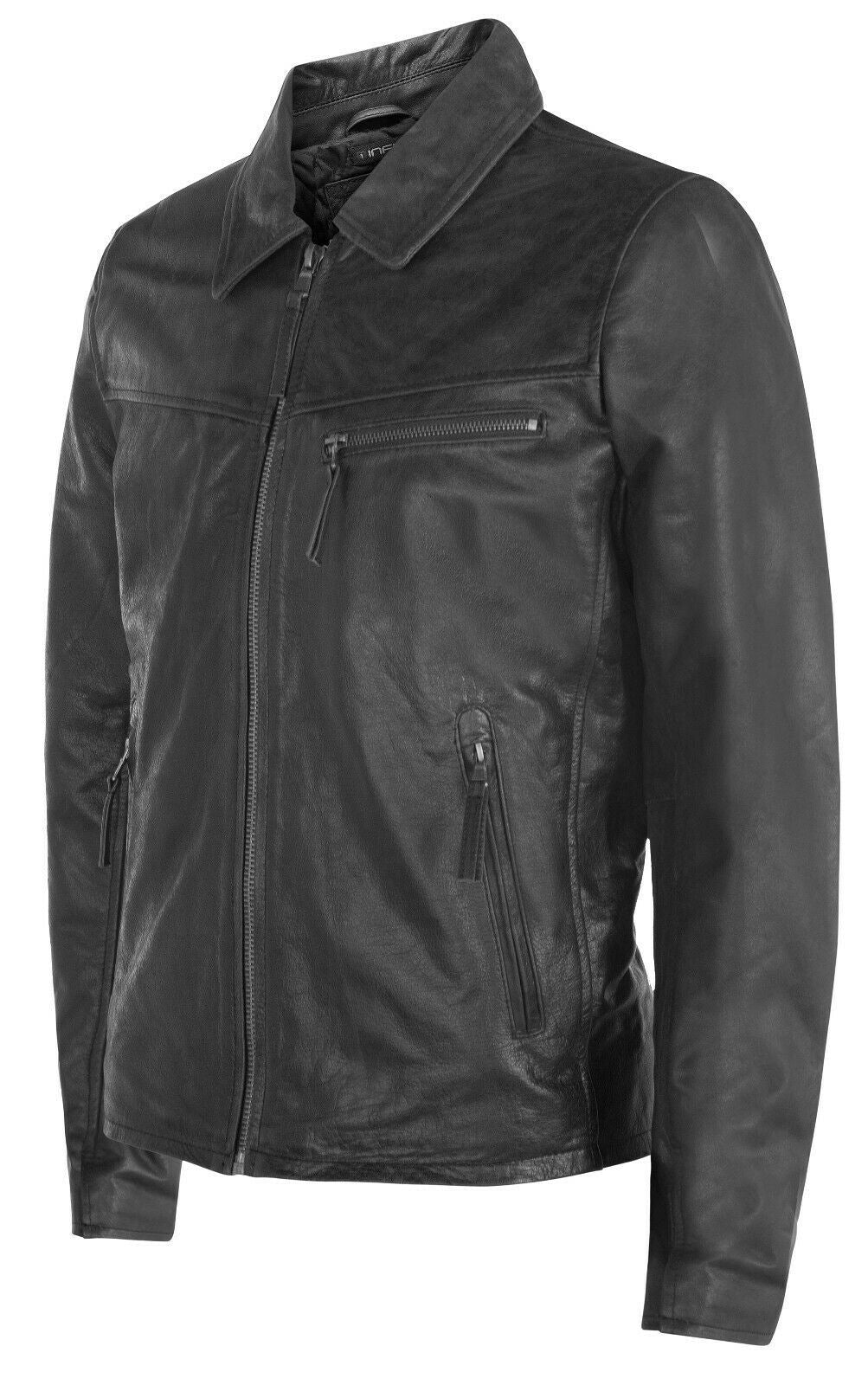 Mens Cow Hide Harrington Leather Biker Jacket-Sleaford