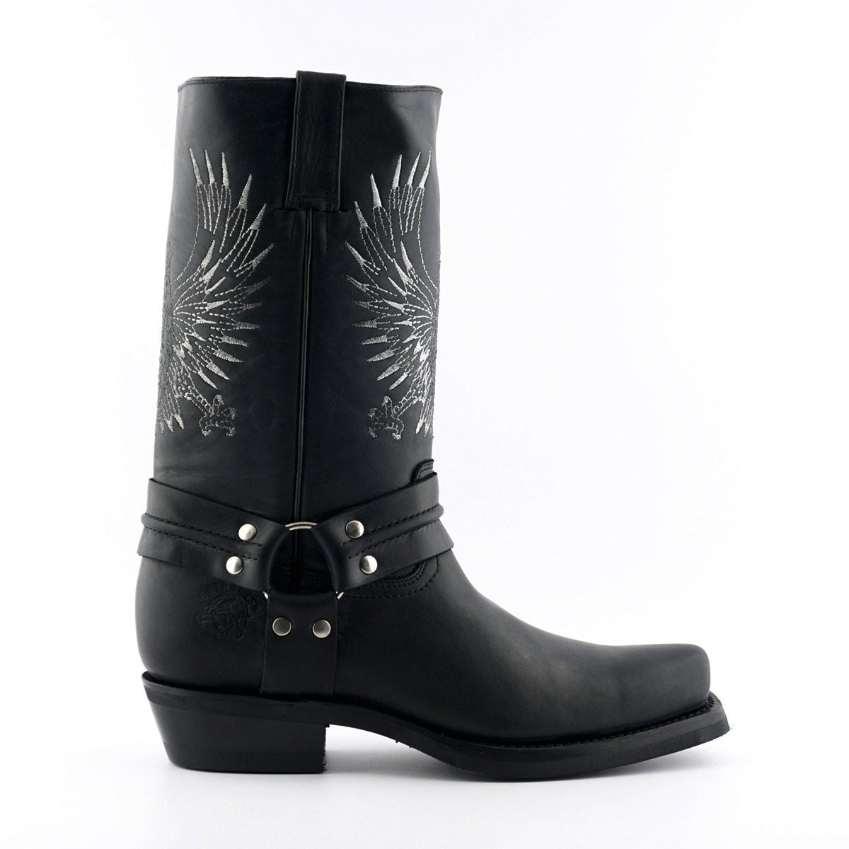 Grinders Mens Black Leather Cowboy Boots-Bald Eagle