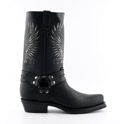 Grinders Mens Black Leather Cowboy Boots-Bald Eagle