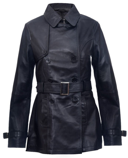 Womens Mid Length Leather Trench Coat -Oakham