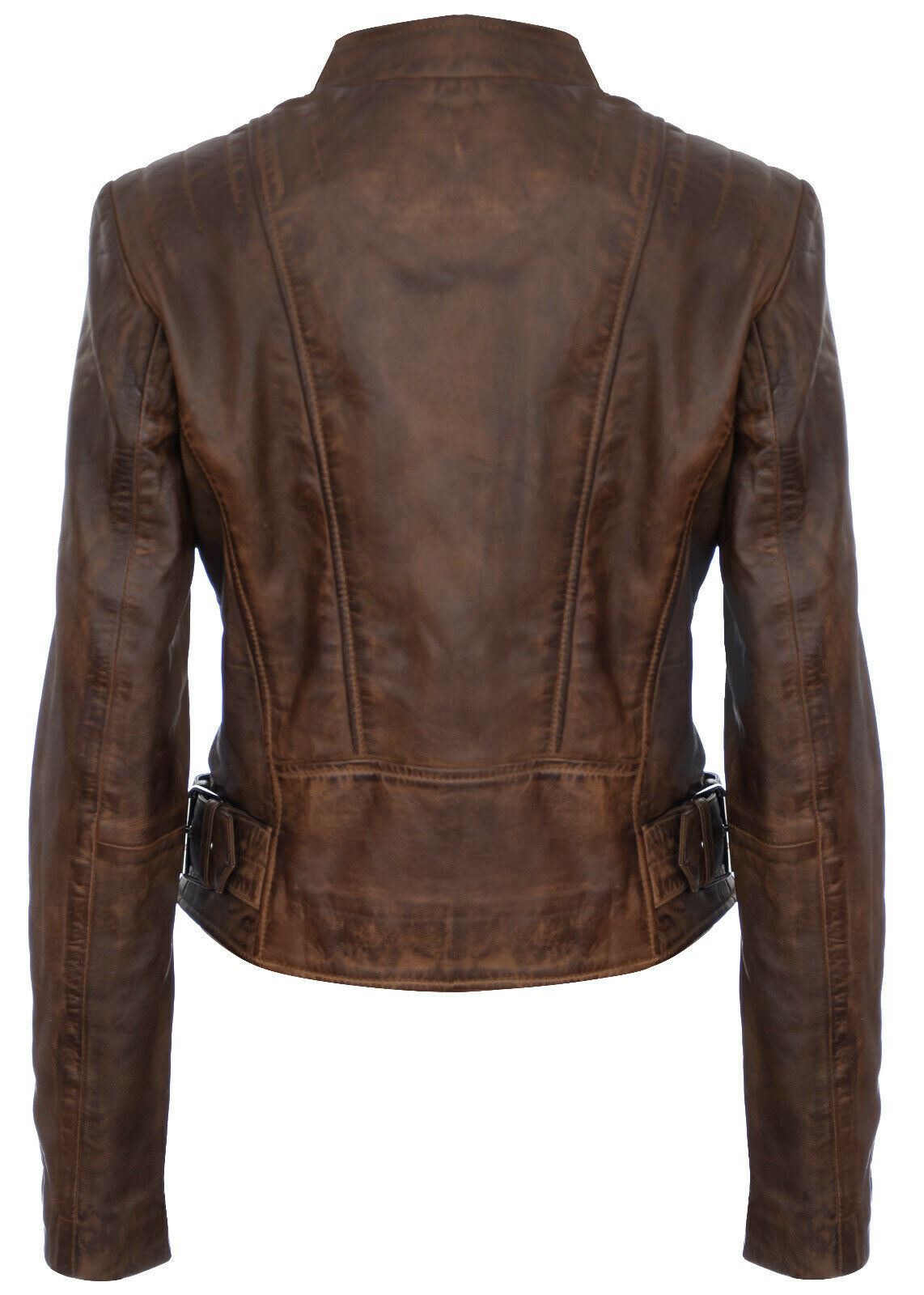 Womens Vintage Leather Biker Jacket-Marlow