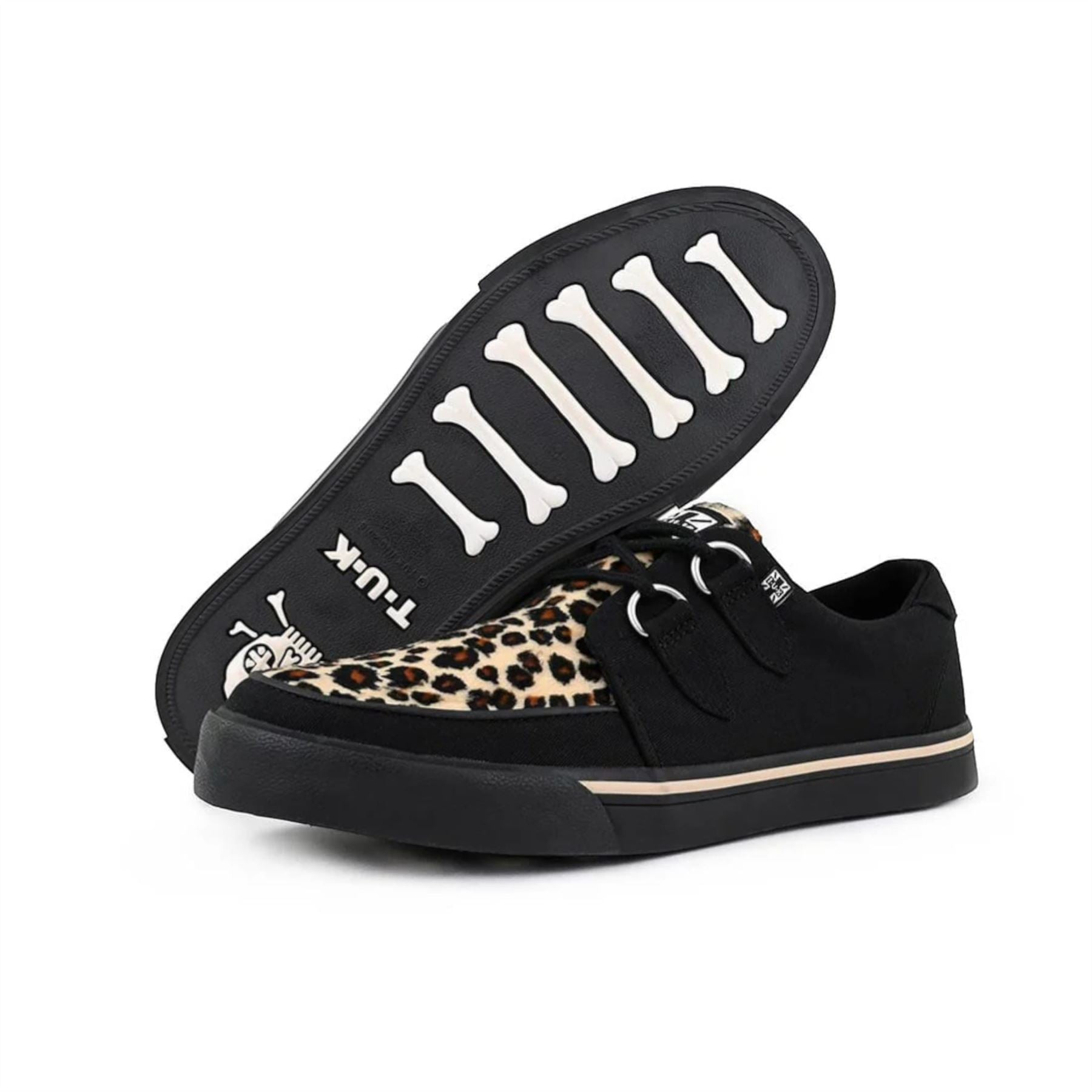 TUK Pointed Creeper Sneaker Black Leopard Canvas Platform Shoes - A9180