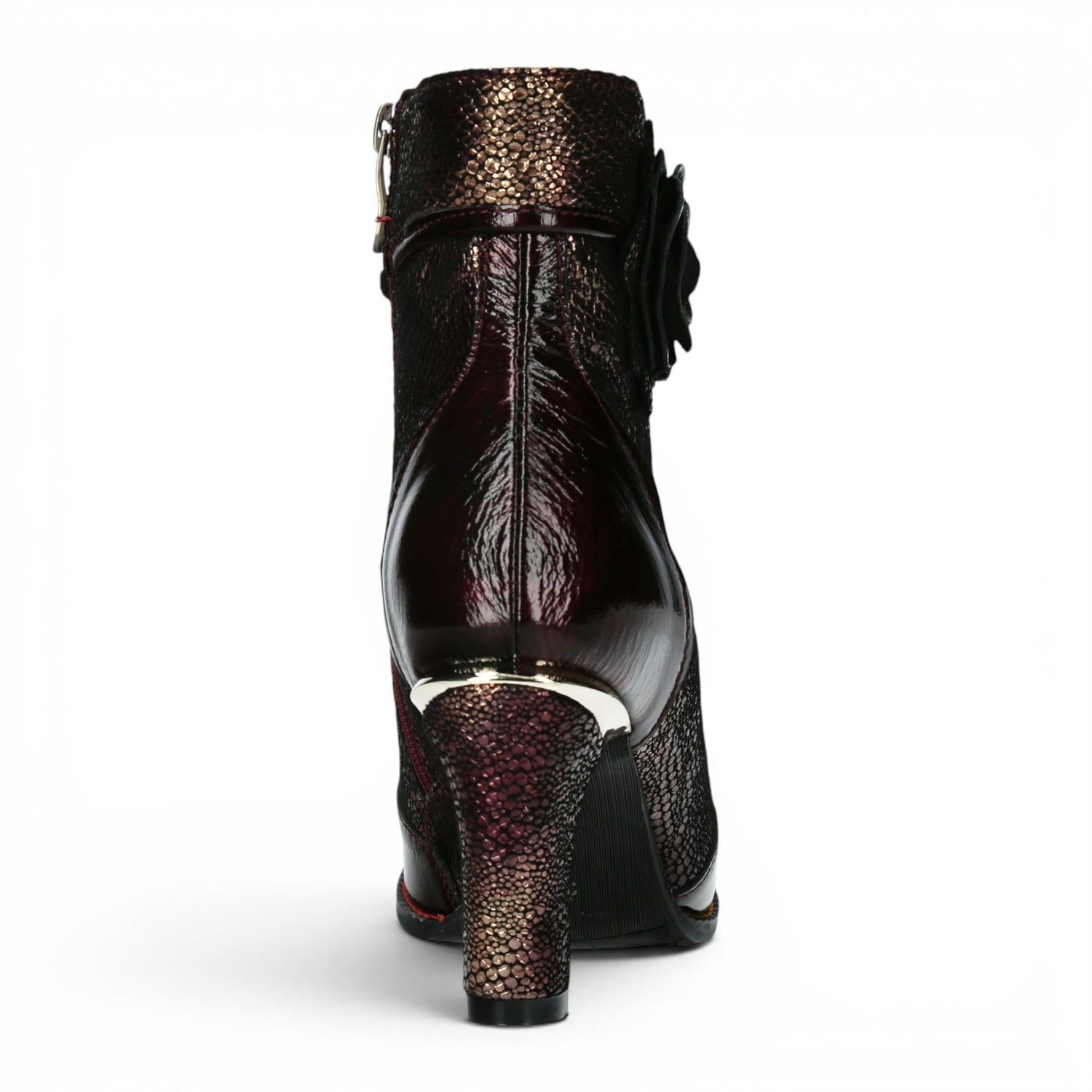 Laura Vita Women’s Wine Leather Floral Heeled Lace-Up Boots - Alcbaneo 173