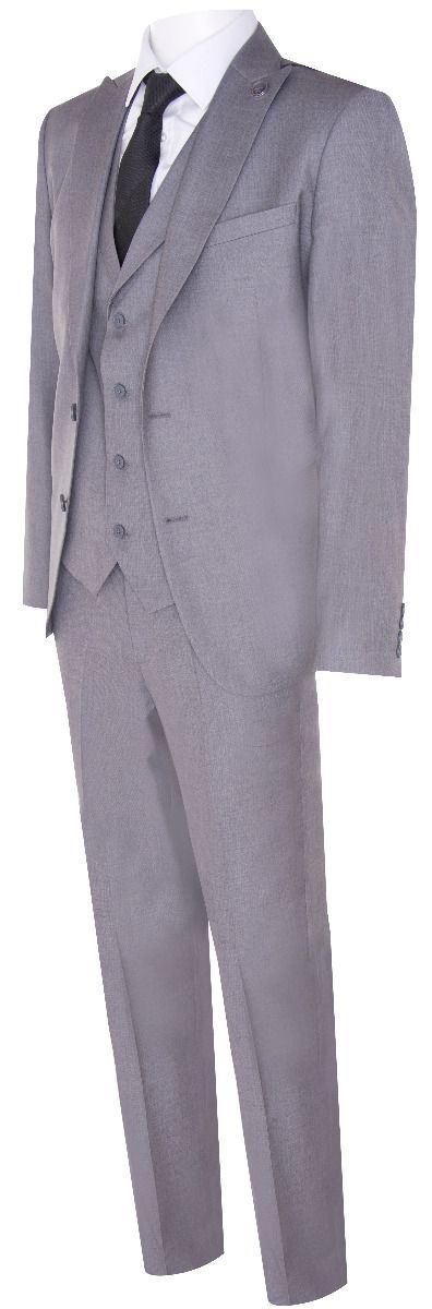 New Mens 3 Piece Suit Plain Grey Classic Tailored Fit Smart Casual 1920s Formal