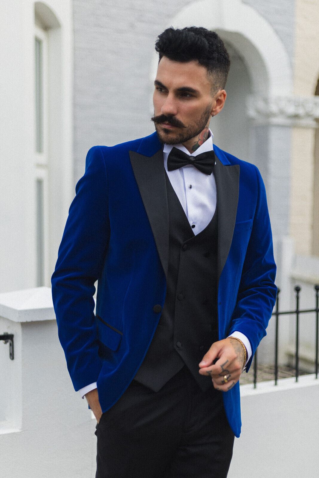 Mens Blue Velvet Dinner Tuxedo Suit Jacket Blazer