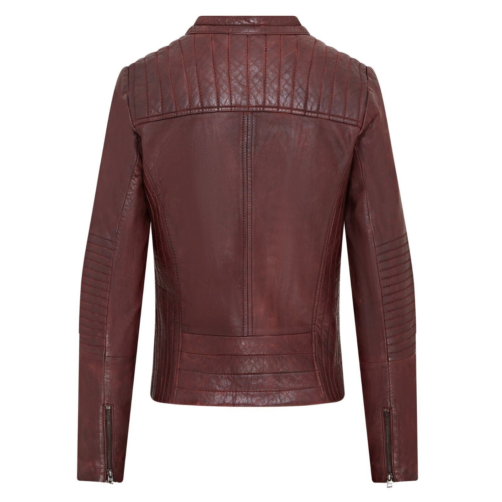 Womens Burgundy Biker Leather Jacket - Watlington