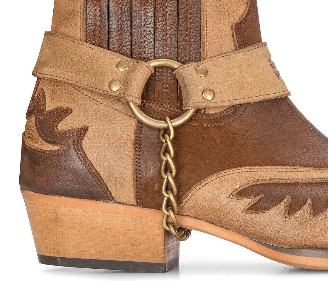 Mens Leather Cowboy Ankle Boots Brown Cuban Biker Winklepickers Western Country