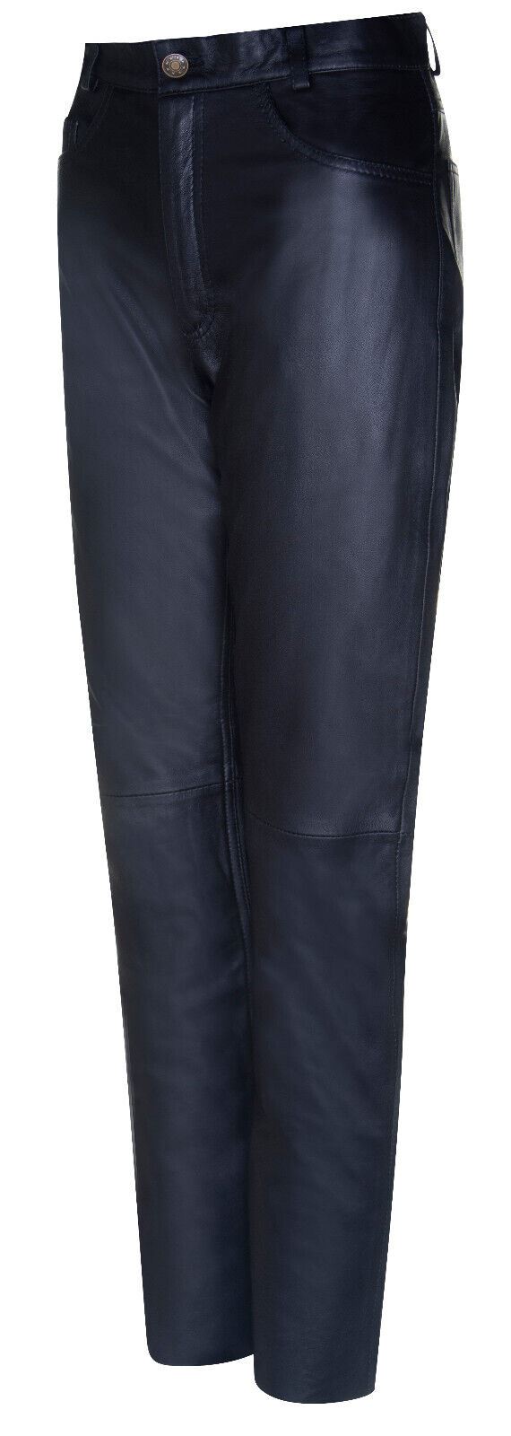 Womens Black 501 Leather Jeans Classic Biker Motorcycle Trousers