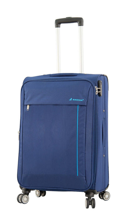 Lightweight Blue Soft Casing Suitcases 8 Wheel Luggage Travel