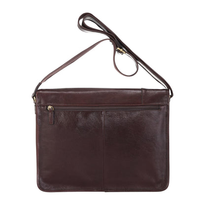 Genuine Leather Brown Laptop Satchel Messenger Shoulder Bag - Astor