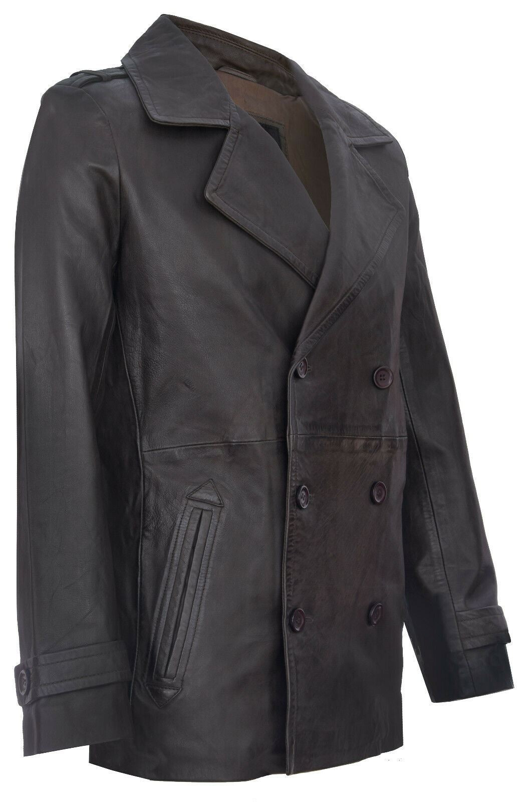 Mens Mid-Length Leather Peacoat-Epworth - Upperclass Fashions 
