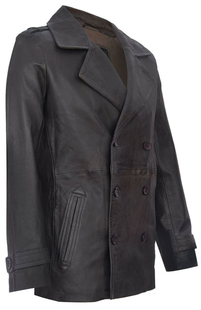 Mens Mid-Length Leather Peacoat-Epworth