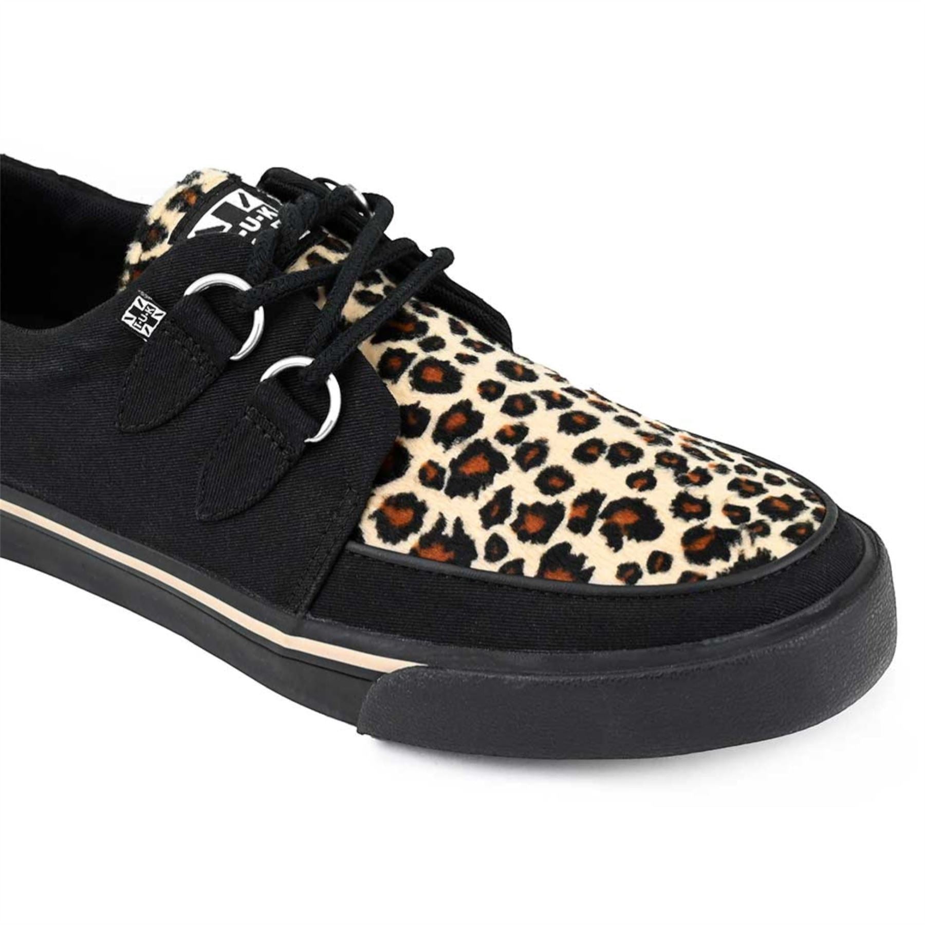 TUK Pointed Creeper Sneaker Black Leopard Canvas Platform Shoes - A9180