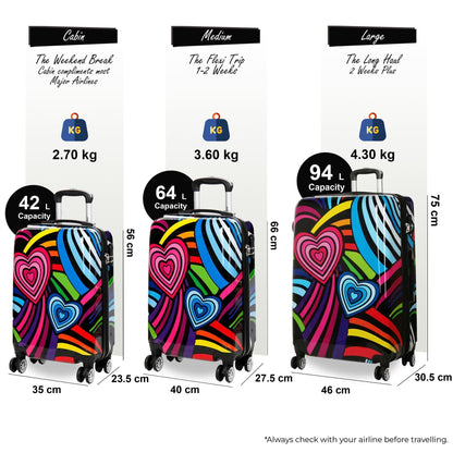 Brooks Set of 3 Hard Shell Suitcase in Hearts