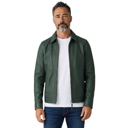 Mens Leather Harrington Collar Biker Jacket - Alpha