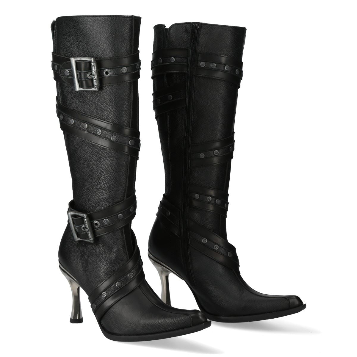 New Rock Womens Black Leather Gothic Knee-High Heeled Boots - M-9029-C10