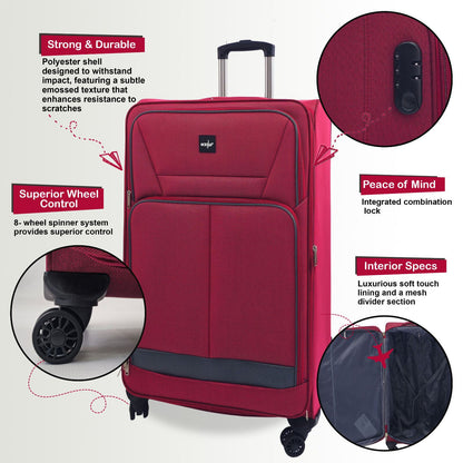 Ashford Set of 3 Soft Shell Suitcase in Burgundy