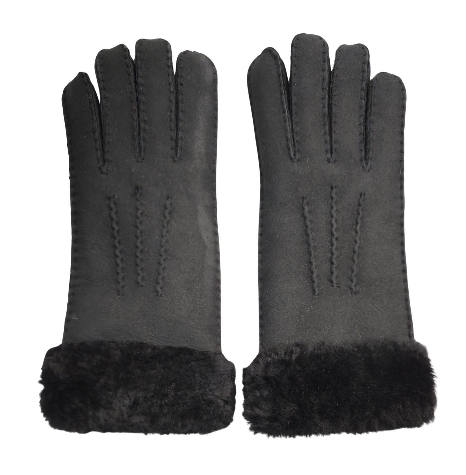 Womens Genuine Sheepskin Suede Gloves with Fur Cuff