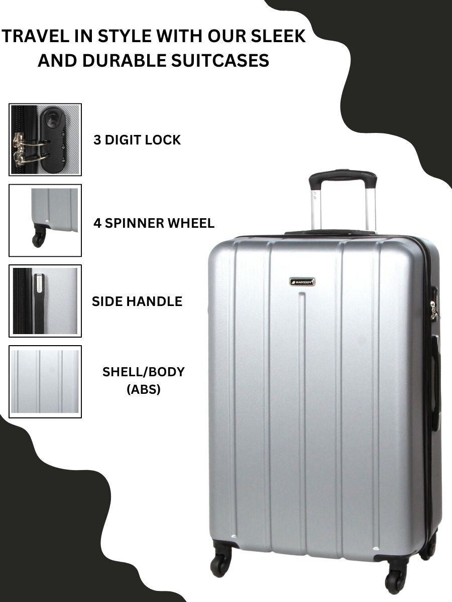 Robust Silver Hard shell Suitcase Set 4 Wheel Lightweight Luggage - Upperclass Fashions 