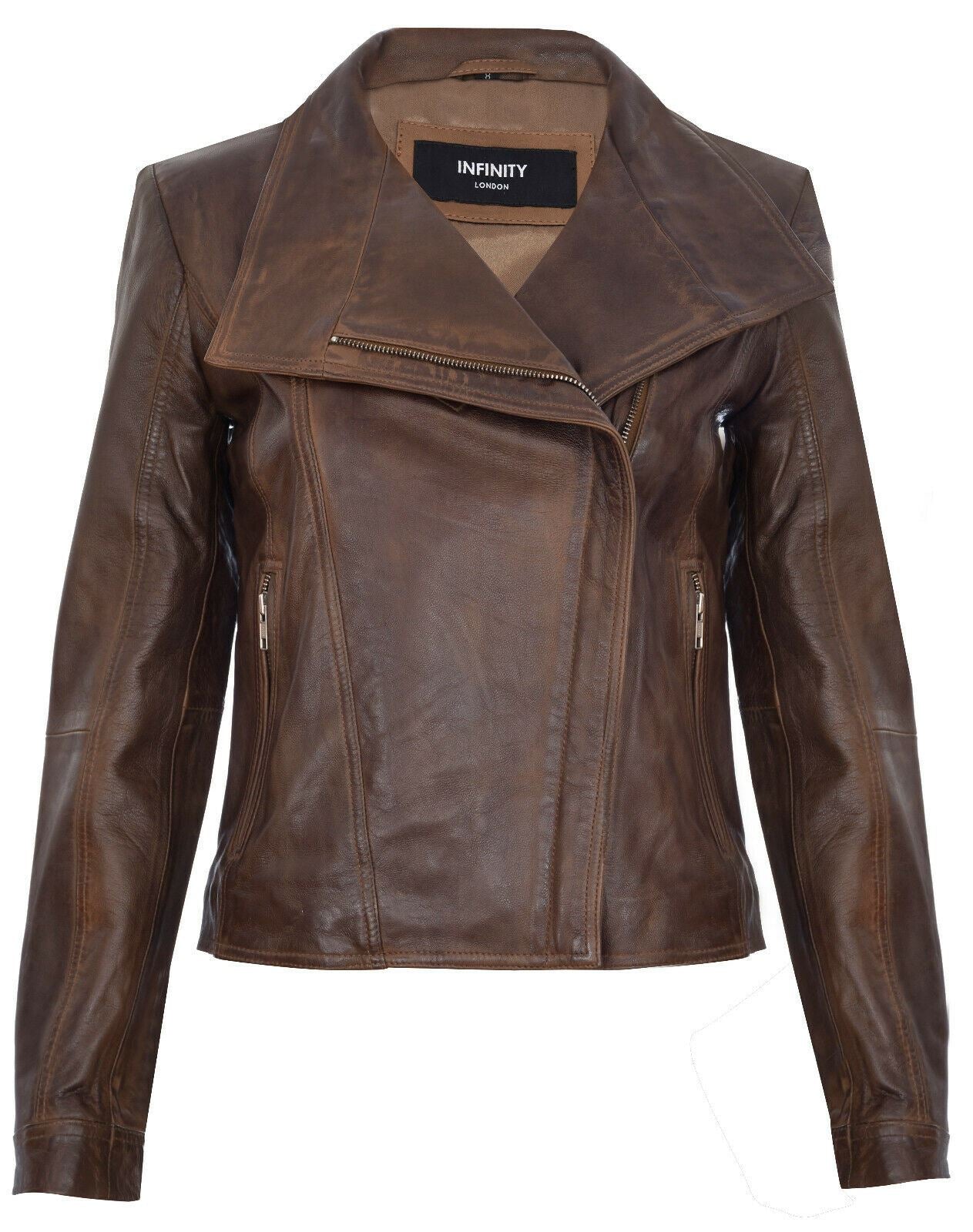 Womens Classic  Leather Shawl Wrap Biker Jacket - Morpeth