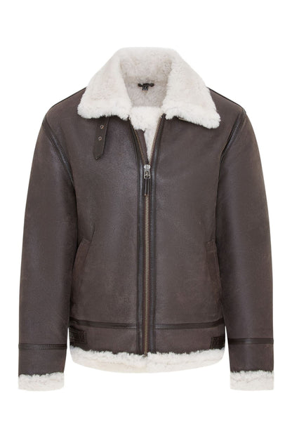 Mens Warm Sheepskin Aviator Zip-Up Flight Jacket-Harrogate