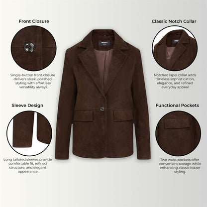 Womens Soft Goat Suede Leather Brown Blazer Jacket-Kolkata