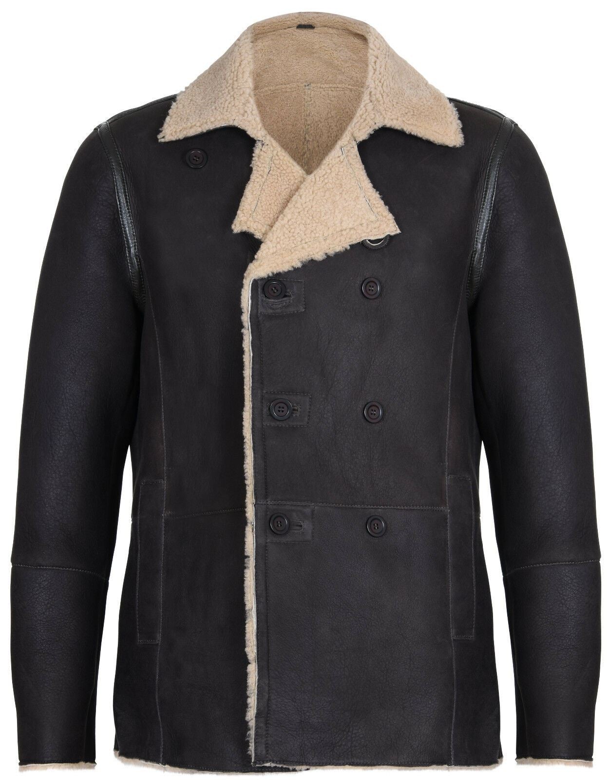 Mens Double Breasted Shearling Sheepskin Coat-Kington