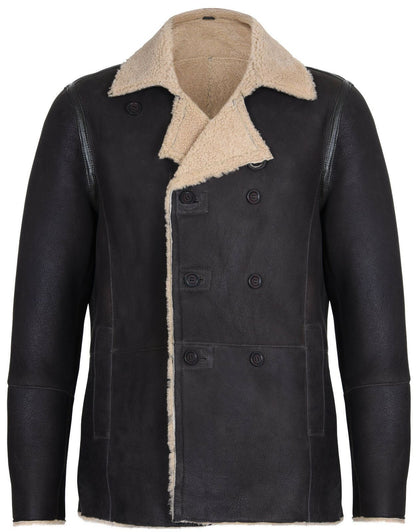 Mens Double Breasted Shearling Sheepskin Coat-Kington