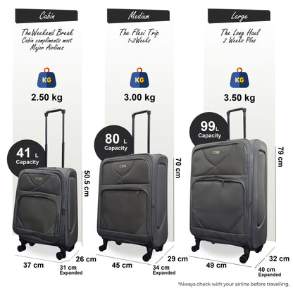 Nagoya Set of 3 Soft Shell Suitcase in Grey