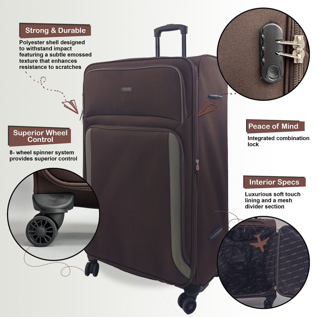 Ashland Set of 3 Soft Shell Suitcase in Brown