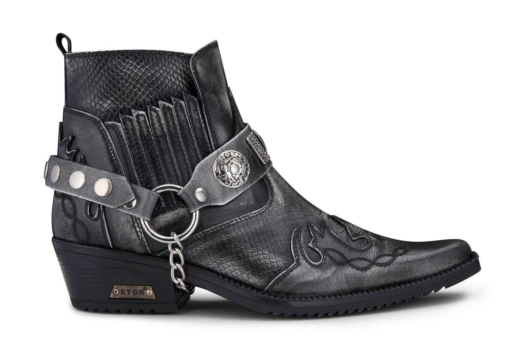 Mens Grey Snakeskin Winklepicker Cowboy Leather Ankle Boots