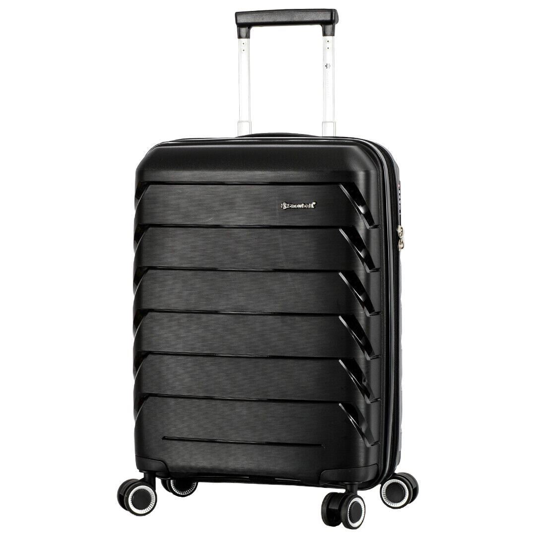 Black 8 Wheel Hard Shell Strong Cabin Suitcase Set Luggage