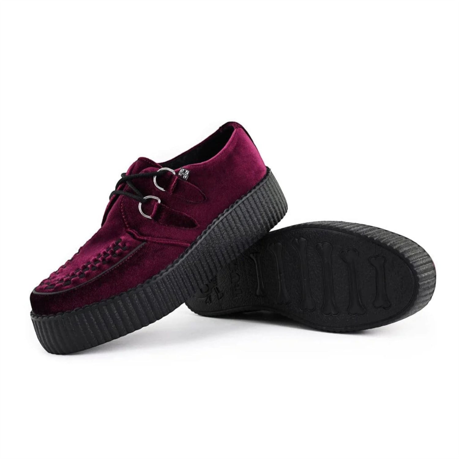 TUK Viva High Creeper Burgundy Velvet Platform Lace-Up Goth Shoes - AV6802