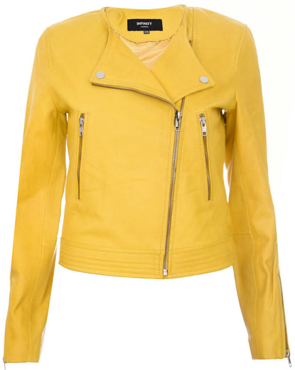 Womens Classic Collarless Biker Jacket-Marlborough