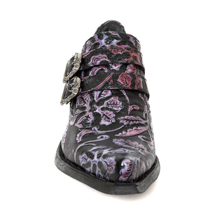 New Rock Vintage Purple Floral Leather Buckle Shoes-7960-S8 - Upperclass Fashions 