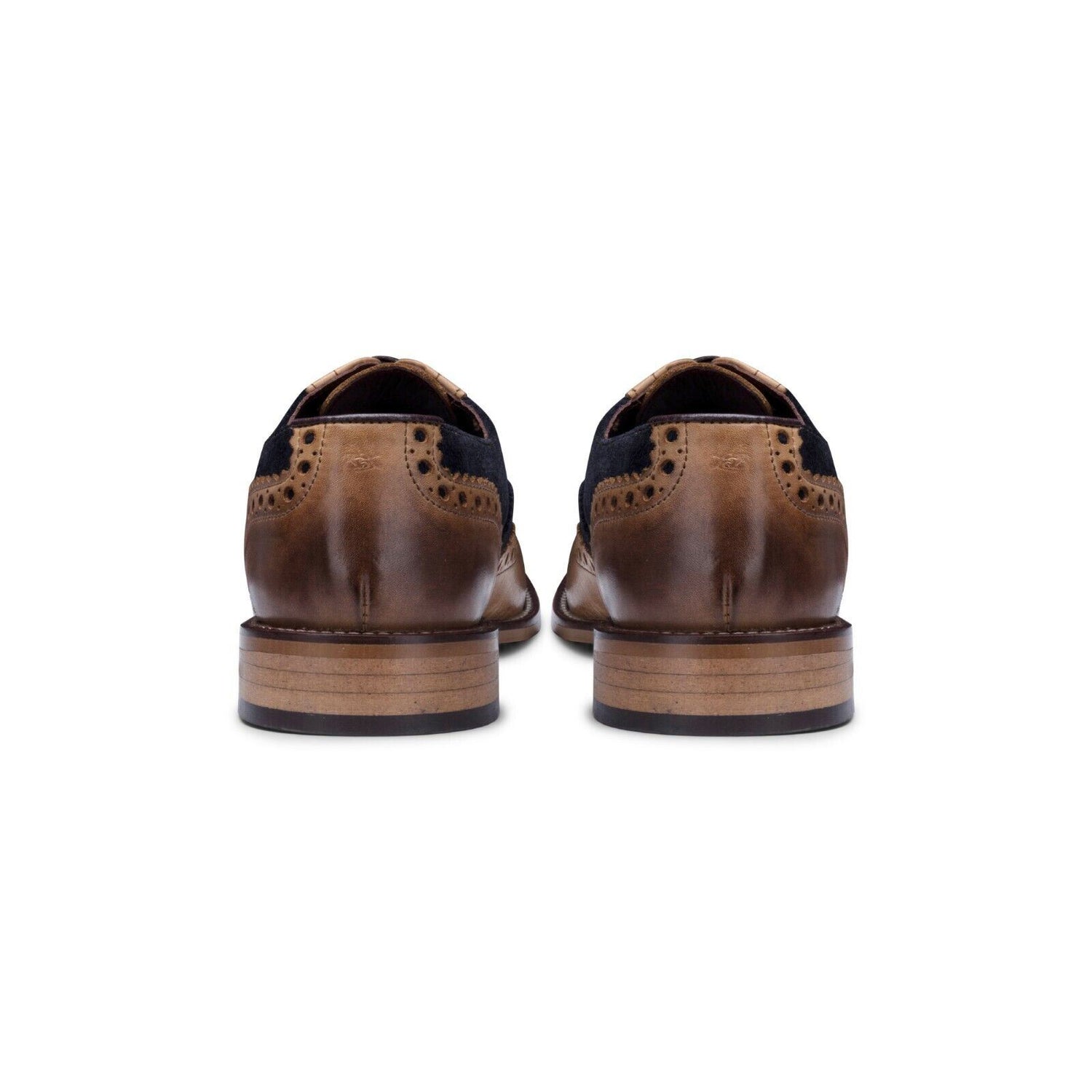 Mens Classic Oxford Tan Leather Gatsby Brogue Shoes with Navy Suede