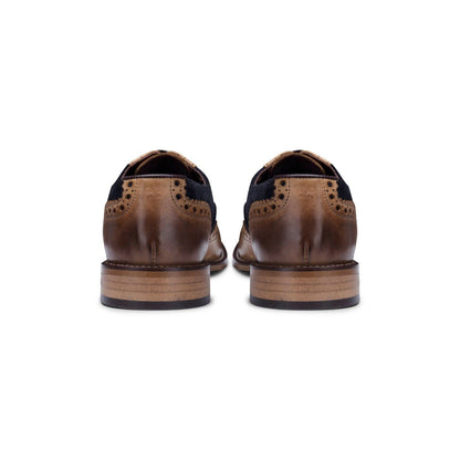 Mens Classic Oxford Tan Leather Gatsby Brogue Shoes with Navy Suede
